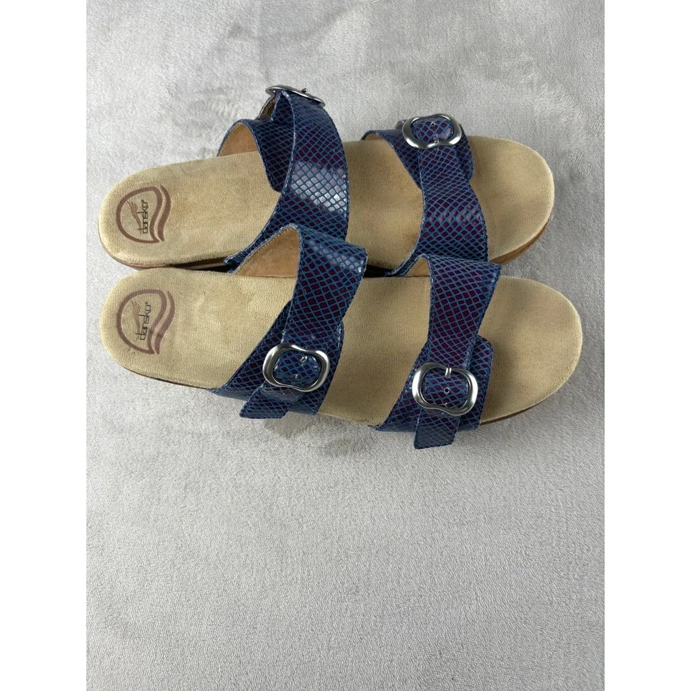 Dansko Sophie Blue Snake Embossed Leather Wedge Slide Sandals Womens 43 41542200